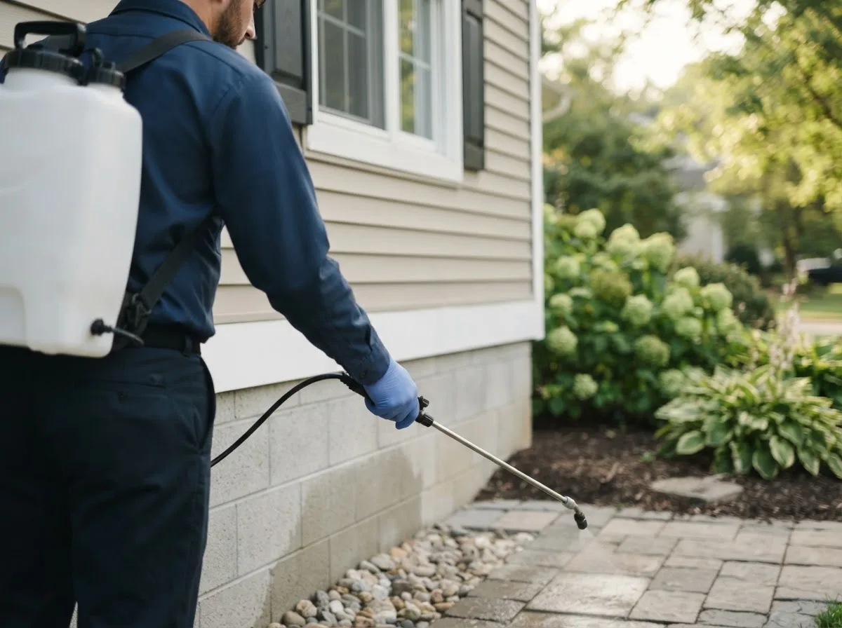Pest control technician inspecting a home in Loomis, NE